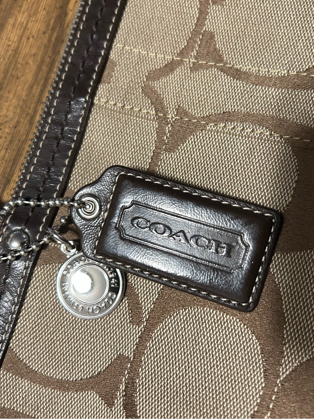 Coach Tan and Brown Signature Canvas Tote - Picture 2 of 6